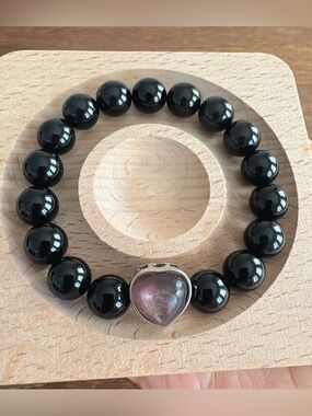 Vintage Heart Bracelet Handmade Natural Black Onyx 10mm Beaded Aesthetic Gift
